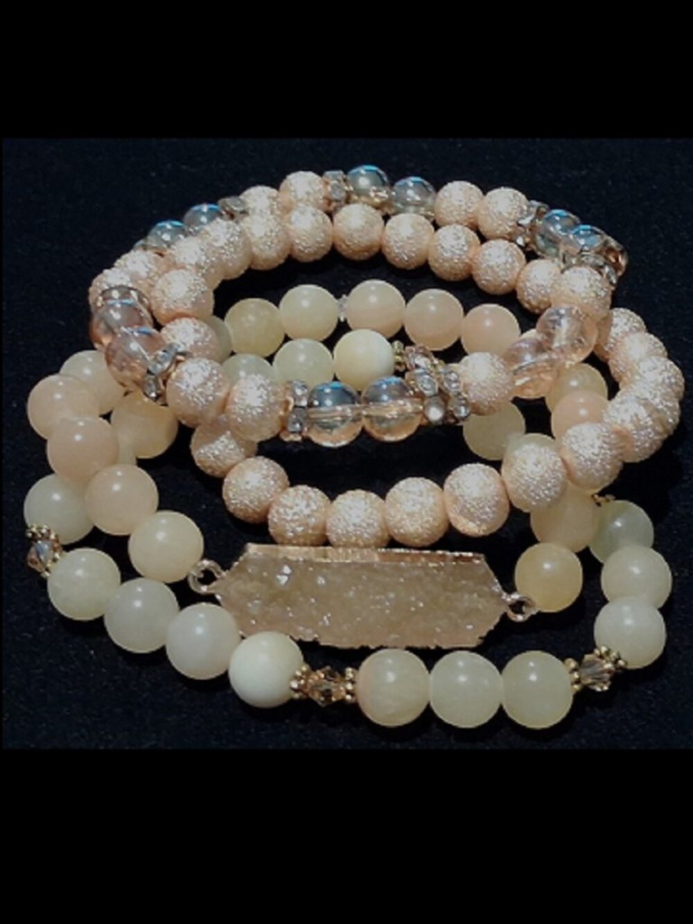 Handcrafted Druzy & Beige Jasper Bracelet Stack